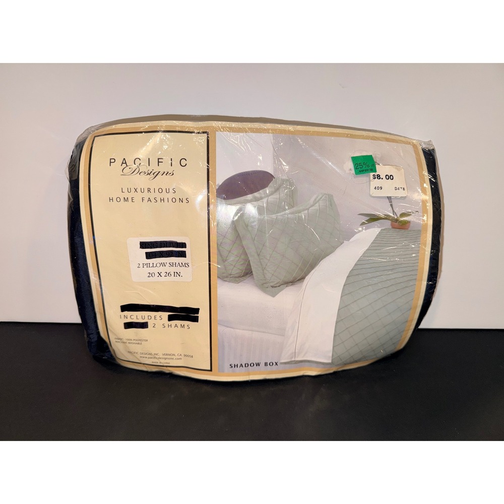 Pacific Designs Shadow Box King Pillow Shams Set Navy Blue Quilted 3pc NEW